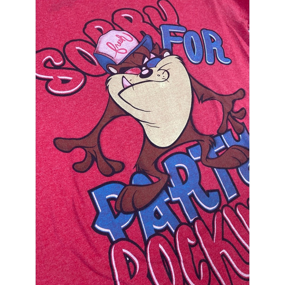 Looney Tunes T-Shirt Mens Small Red Taz Sorry For Party Rocking Graphic Tee